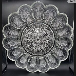 Indiana Carnival Clear Glass Deviled Egg Plate Hobnail 11"